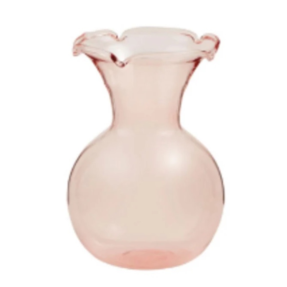 Elegant Pink Glass Vase - pink botanical ruffle vase